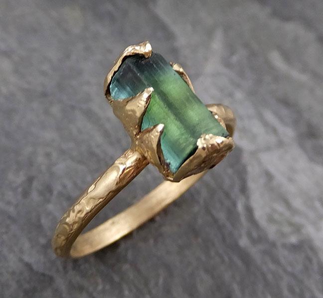 Raw Green Tourmaline yellow Gold Ring Rough Uncut Gemstone solitaire tourmaline recycled 14k cocktail statement byAngeline 1316 - by Angeline