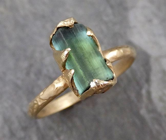Raw Green Tourmaline yellow Gold Ring Rough Uncut Gemstone solitaire tourmaline recycled 14k cocktail statement byAngeline 1316 - by Angeline