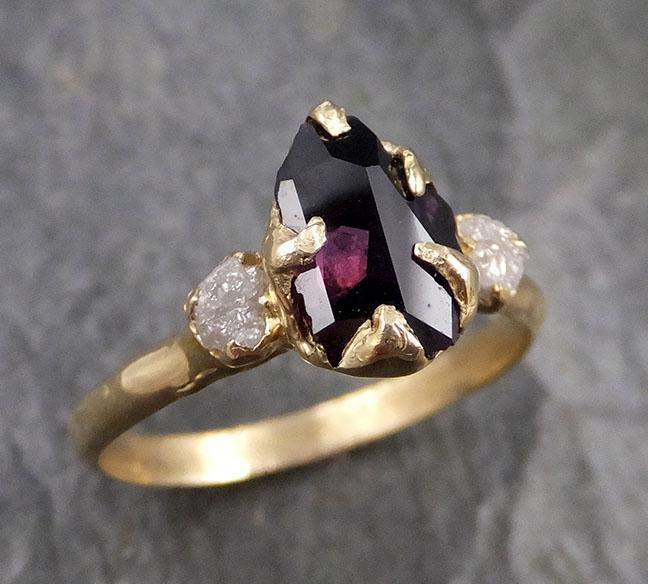 Partially faceted Natural red Garnet Gemstone Multi stone ring Recycled 14k Yellow Gold One of a kind Gemstone ring 1314 - by Angeline