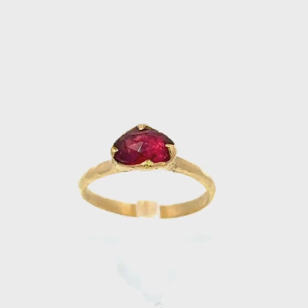 Fancy cut red Tourmaline Yellow Gold Ring Gemstone Solitaire recycled 18k statement cocktail statement 3326