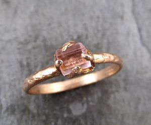 Raw Pink Tourmaline Rose Gold Ring Rough Uncut Pastel Pink Gemstone Promise engagement wedding recycled 14k Size stacking - by Angeline