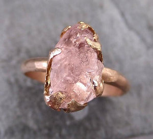 Raw Rough Morganite 14k Rose gold Ring Gold Pink Gemstone Cocktail Ring Statement Ring Raw gemstone Jewelry - by Angeline
