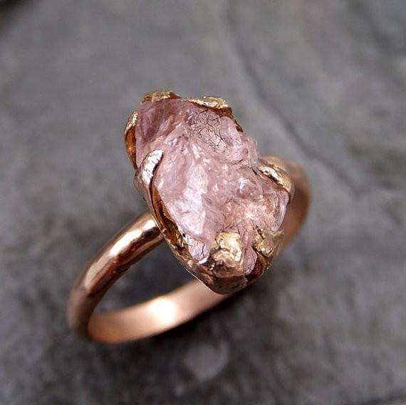 Raw Rough Morganite 14k Rose gold Ring Gold Pink Gemstone Cocktail Ring Statement Ring Raw gemstone Jewelry - by Angeline