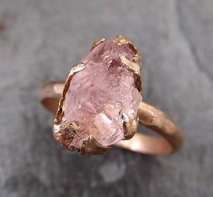 Raw Rough Morganite 14k Rose gold Ring Gold Pink Gemstone Cocktail Ring Statement Ring Raw gemstone Jewelry - by Angeline