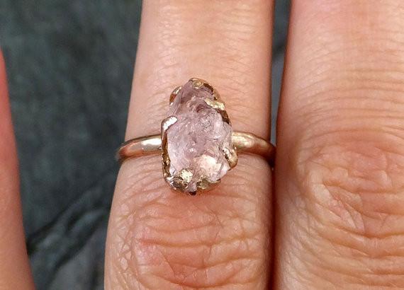 Raw Rough Morganite 14k Rose gold Ring Gold Pink Gemstone Cocktail Ring Statement Ring Raw gemstone Jewelry - by Angeline