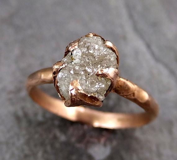 Raw Diamond Solitaire Engagement Ring Rough 14k rose Gold Wedding Ring diamond Stacking Ring Rough Diamond Ring R039 - by Angeline