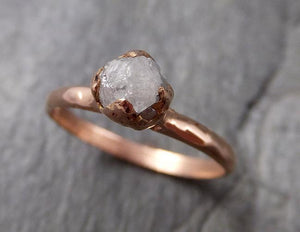 Raw White Diamond Solitaire Engagement Ring Rough 14k rose Gold Wedding diamond Stacking Rough Diamond byAngeline 1317 - by Angeline