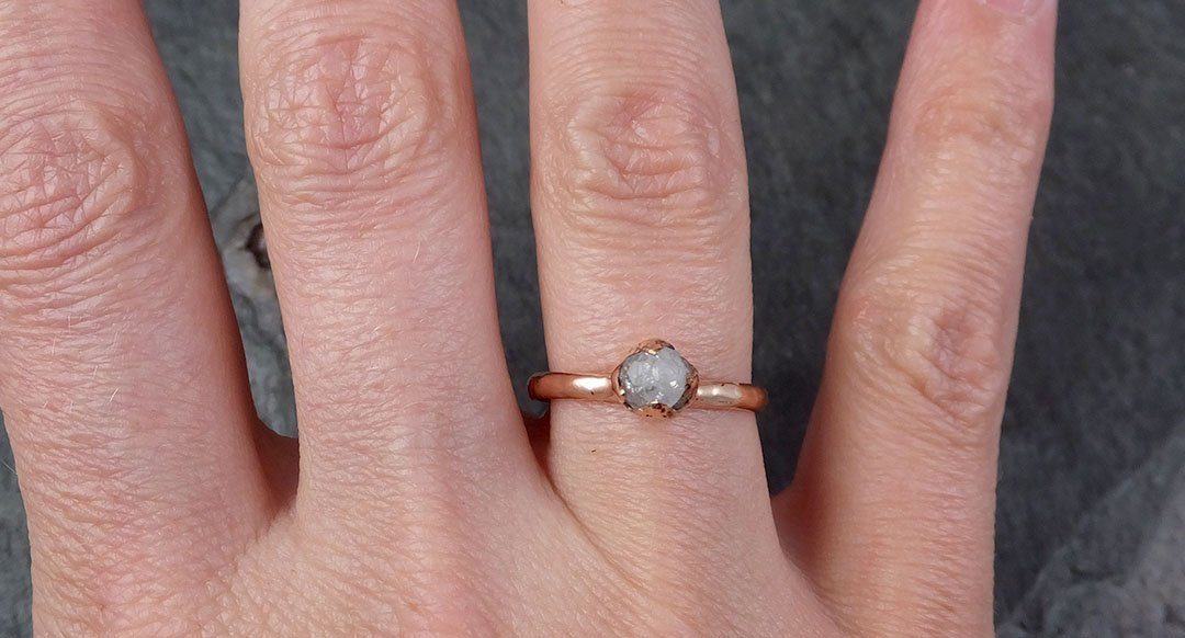 Raw White Diamond Solitaire Engagement Ring Rough 14k rose Gold Wedding diamond Stacking Rough Diamond byAngeline 1317 - by Angeline