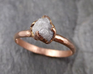 Raw White Diamond Solitaire Engagement Ring Rough 14k rose Gold Wedding diamond Wedding Set Stacking Rough Diamond byAngeline 1318 - by Angeline