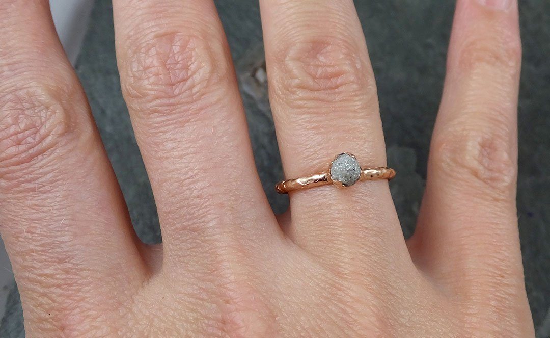 Raw White Diamond Solitaire Engagement Ring Rough 14k rose Gold Wedding diamond Stacking Rough Diamond byAngeline 1319 - by Angeline