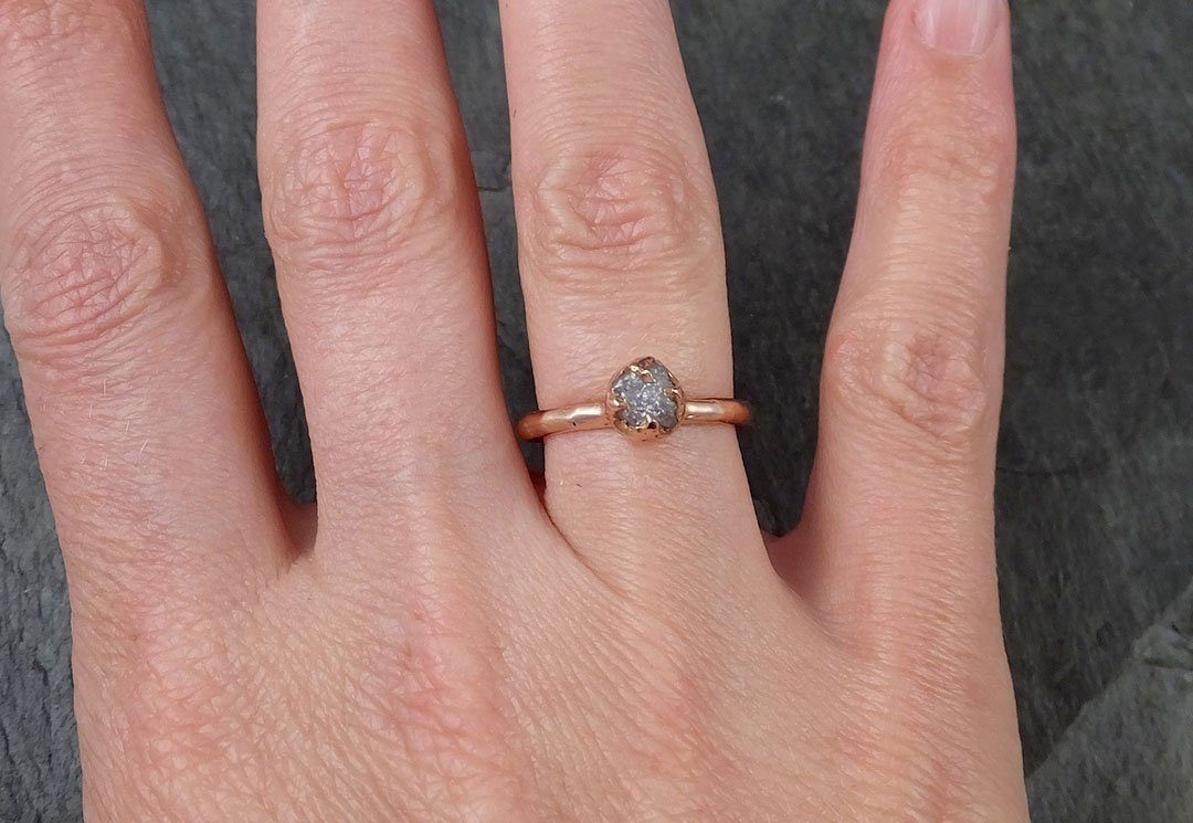 Raw gray Diamond Solitaire Engagement Ring Rough 14k rose Gold Wedding diamond Stacking Rough Diamond byAngeline 1322 - by Angeline