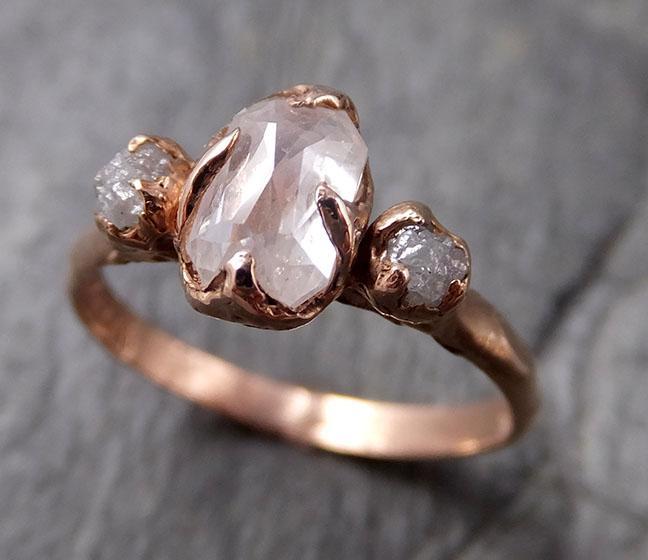 Fancy cut white Diamond Engagement 14k Rose Gold Multi stone Wedding Ring Stacking Rough Diamond Ring byAngeline 1320 - by Angeline