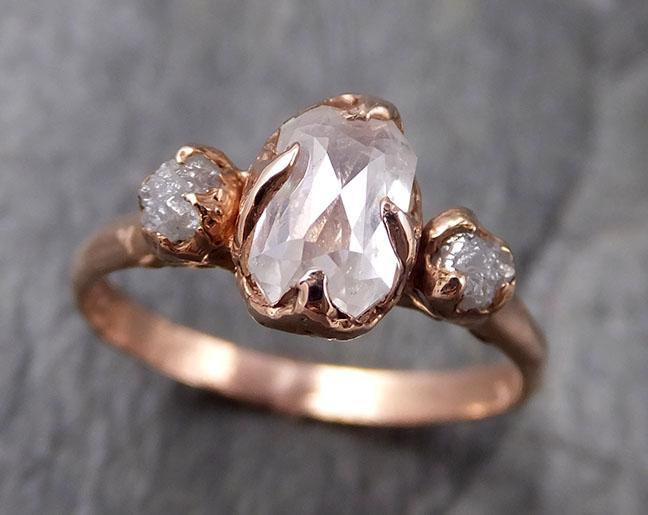 Fancy cut white Diamond Engagement 14k Rose Gold Multi stone Wedding Ring Stacking Rough Diamond Ring byAngeline 1320 - by Angeline