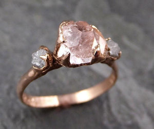 Partially Faceted Morganite Diamond 14k Rose Gold Engagement Ring Multi stone Wedding Ring Custom One Of a Kind Gemstone Ring Bespoke Pink Conflict Free by Angeline 1323 - by Angeline