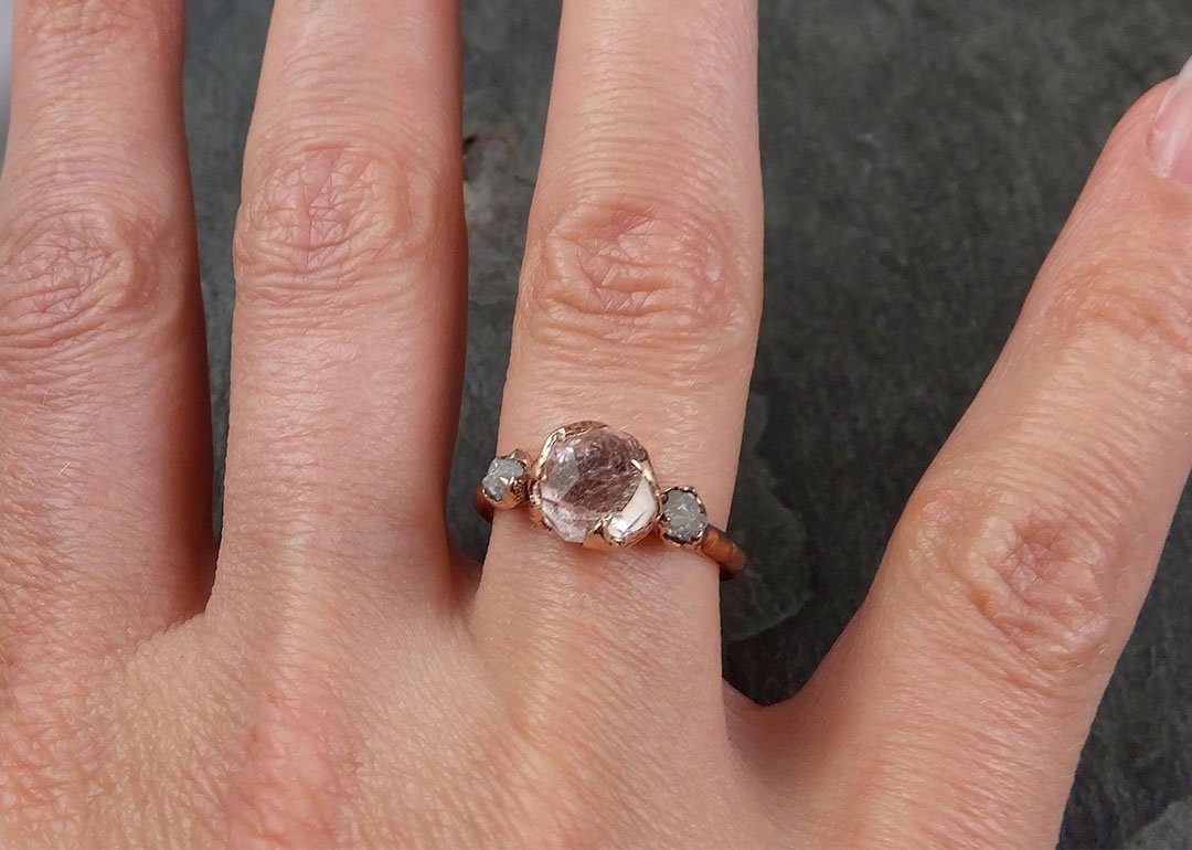 Partially Faceted Morganite Diamond 14k Rose Gold Engagement Ring Multi stone Wedding Ring Custom One Of a Kind Gemstone Ring Bespoke Pink Conflict Free by Angeline 1323 - by Angeline