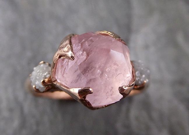 Partially Faceted Morganite Diamond 14k Rose Gold Engagement Ring Multi stone Wedding Ring Custom One Of a Kind Gemstone Ring Bespoke Pink Conflict Free by Angeline 1324 - by Angeline