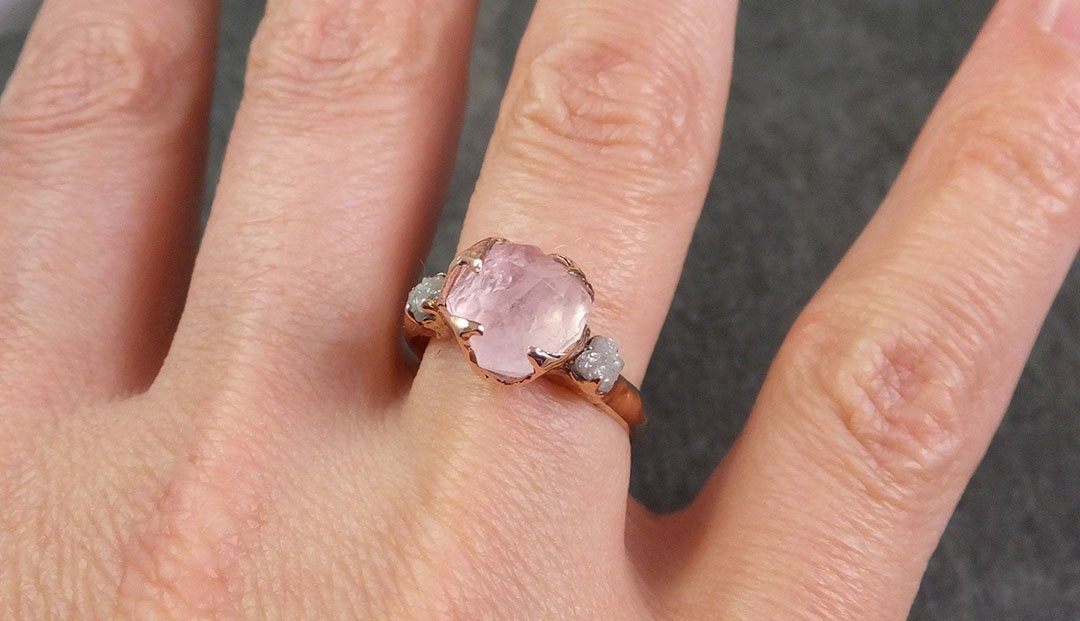 Partially Faceted Morganite Diamond 14k Rose Gold Engagement Ring Multi stone Wedding Ring Custom One Of a Kind Gemstone Ring Bespoke Pink Conflict Free by Angeline 1324 - by Angeline