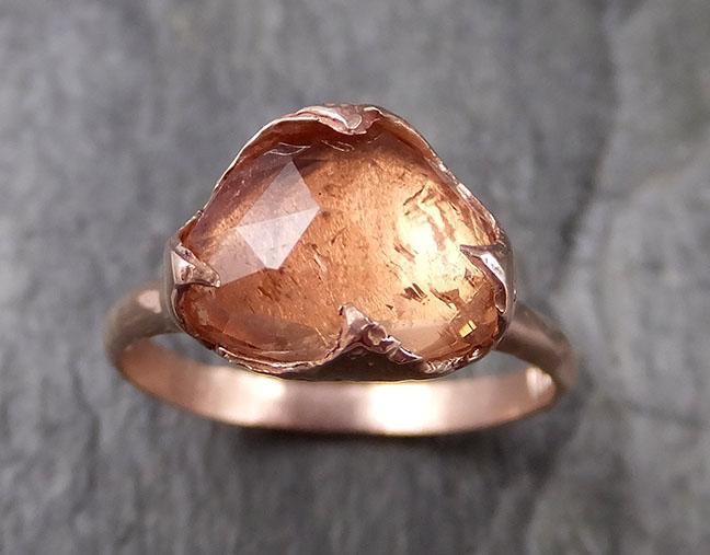 Fancy cut Peach Tourmaline Rose Gold Ring Gemstone Solitaire recycled 14k statement cocktail statement 1325 - by Angeline