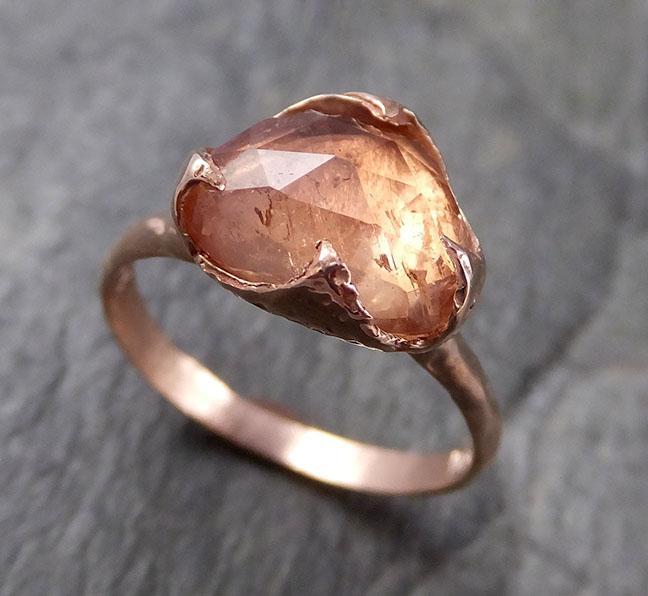 Fancy cut Peach Tourmaline Rose Gold Ring Gemstone Solitaire recycled 14k statement cocktail statement 1325 - by Angeline