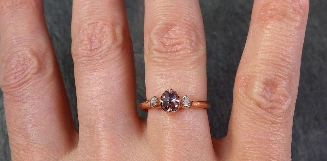 Dainty Fancy cut salt and pepper Diamond Engagement 14k Rose Gold Multi stone Wedding Ring Stacking Rough Diamond Ring byAngeline 1326 - by Angeline