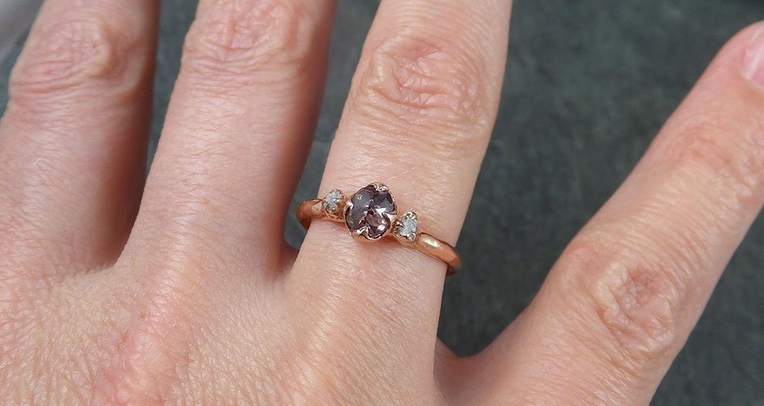 Dainty Fancy cut salt and pepper Diamond Engagement 14k Rose Gold Multi stone Wedding Ring Stacking Rough Diamond Ring byAngeline 1326 - by Angeline
