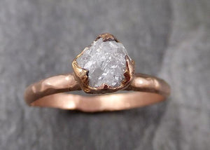 Raw White Diamond Solitaire Engagement Ring Rough 14k rose Gold Wedding diamond Wedding Set Stacking Rough Diamond byAngeline 1328 - by Angeline
