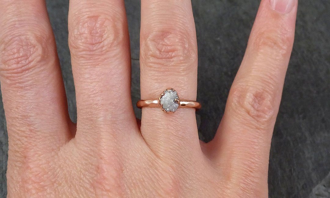Raw White Diamond Solitaire Engagement Ring Rough 14k rose Gold Wedding diamond Stacking Rough Diamond byAngeline 1329 - by Angeline