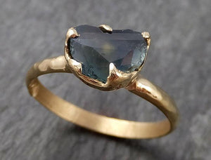 Montana Sapphire Partially Faceted Solitaire 14k Yellow Gold Engagement Ring Wedding Ring Custom One Of a Kind blue Gemstone Ring 0929 - by Angeline