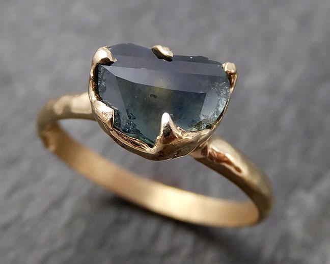 Montana Sapphire Partially Faceted Solitaire 14k Yellow Gold Engagement Ring Wedding Ring Custom One Of a Kind blue Gemstone Ring 0929 - by Angeline