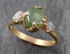 Raw Natural Demantoid Green Garnet Gemstone Solitaire ring Recycled 14k yellow Gold One of a kind Gemstone ring byAngeline 0930 - by Angeline