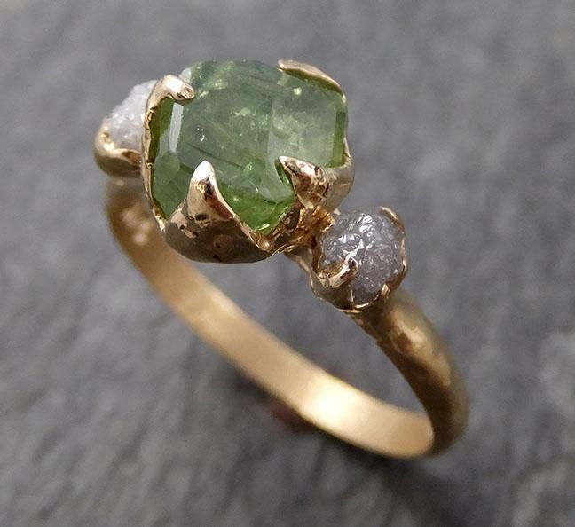 Raw Natural Demantoid Green Garnet Gemstone Solitaire ring Recycled 14k yellow Gold One of a kind Gemstone ring byAngeline 0930 - by Angeline