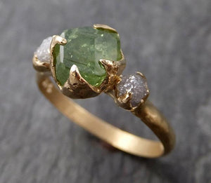 Raw Natural Demantoid Green Garnet Gemstone Solitaire ring Recycled 14k yellow Gold One of a kind Gemstone ring byAngeline 0930 - by Angeline