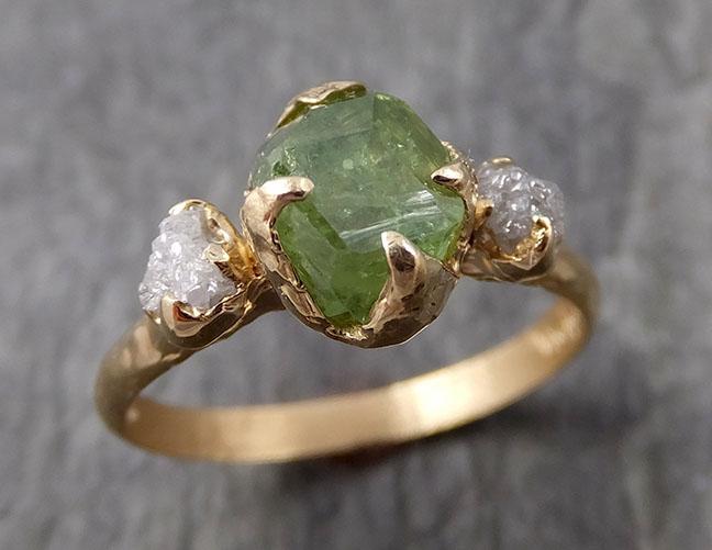 Raw Natural Demantoid Green Garnet Gemstone Solitaire ring Recycled 14k yellow Gold One of a kind Gemstone ring byAngeline 0930 - by Angeline