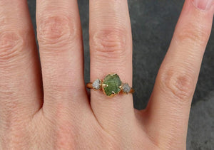 Raw Natural Demantoid Green Garnet Gemstone Solitaire ring Recycled 14k yellow Gold One of a kind Gemstone ring byAngeline 0930 - by Angeline