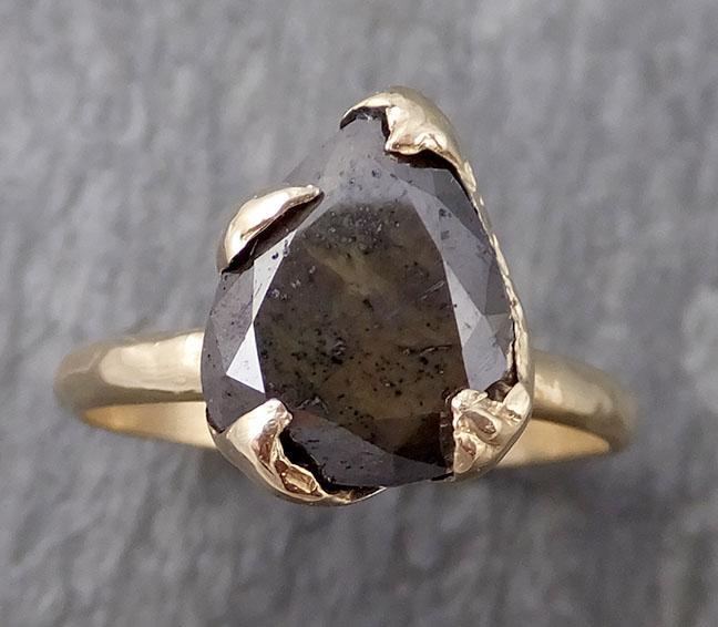 Carbonado Fancy cut Solitaire Engagement 14k yellow Gold Wedding Ring byAngeline 0931 - by Angeline