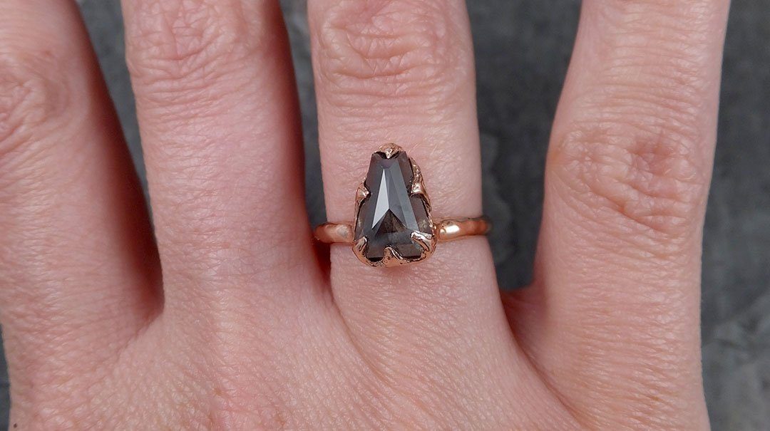 Fancy cut salt and pepper Diamond Engagement 14k Rose Gold Solitaire Wedding Ring Stacking byAngeline 1332 - by Angeline