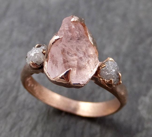 Partially Faceted Morganite Diamond 14k Rose Gold Engagement Ring Multi stone Wedding Ring Custom One Of a Kind Gemstone Ring Bespoke Pink Conflict Free by Angeline 0932 - by Angeline
