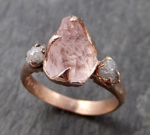 Partially Faceted Morganite Diamond 14k Rose Gold Engagement Ring Multi stone Wedding Ring Custom One Of a Kind Gemstone Ring Bespoke Pink Conflict Free by Angeline 0932 - by Angeline