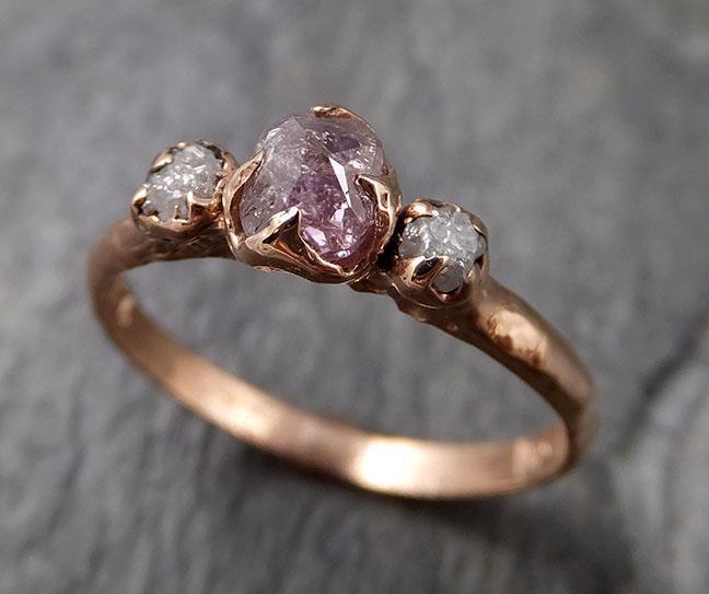 Faceted Fancy cut Pink Diamond Engagement Dainty 14k Rose Gold Multi stone Wedding Ring Rough Diamond Ring byAngeline 1333 - by Angeline