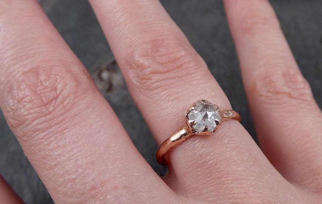 Faceted Fancy cut white Diamond Solitaire Engagement 14k Rose Gold Wedding Ring byAngeline 1336 - by Angeline
