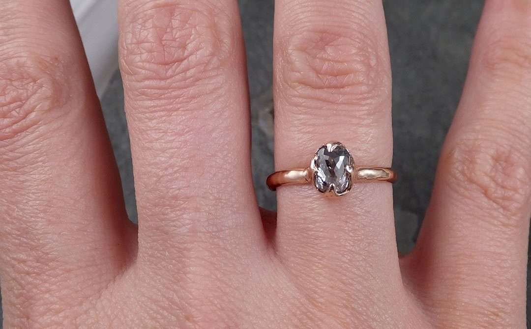 Fancy cut salt and pepper Diamond Engagement 14k Rose Gold Solitaire Wedding Ring byAngeline 1339 - by Angeline
