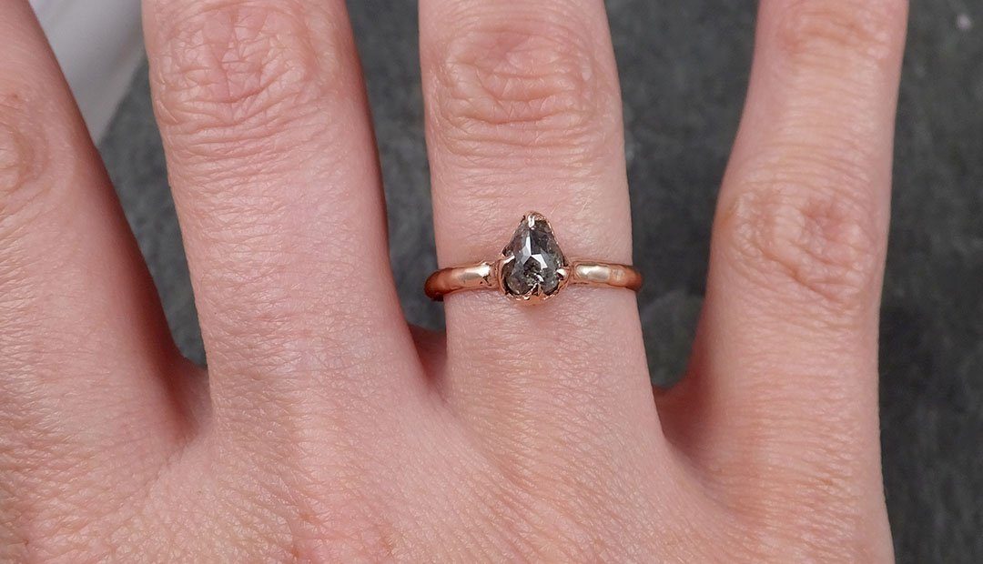 Fancy cut salt and pepper Diamond Engagement 14k Rose Gold Solitaire Wedding Ring byAngeline 1340 - by Angeline