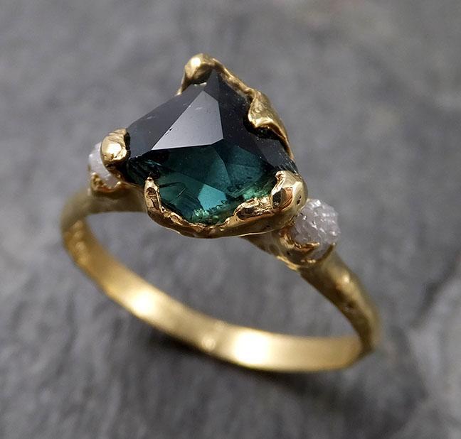 Partially faceted natural sapphire gemstone Raw Rough Diamond 18k Yellow Gold Engagement multi stone 1342 - by Angeline