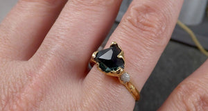 Partially faceted natural sapphire gemstone Raw Rough Diamond 18k Yellow Gold Engagement multi stone 1342 - by Angeline