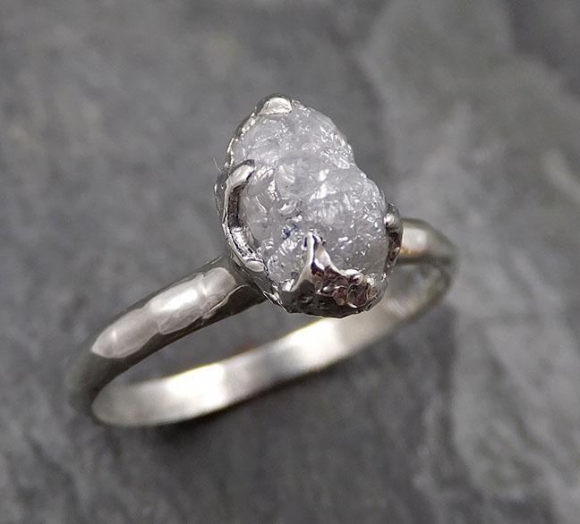 Raw White Diamond Solitaire Engagement Ring 18k White Gold Stacking Rough Diamond byAngeline 1346 - by Angeline