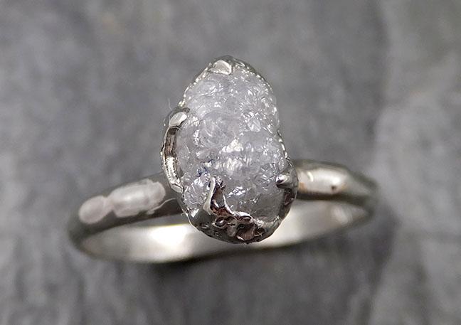 Raw White Diamond Solitaire Engagement Ring 18k White Gold Stacking Rough Diamond byAngeline 1346 - by Angeline