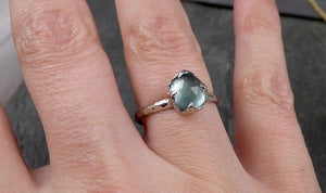 Fancy cut Blue Tourmaline 18k white Gold Ring Gemstone Solitaire recycled statement cocktail statement 1347 - by Angeline