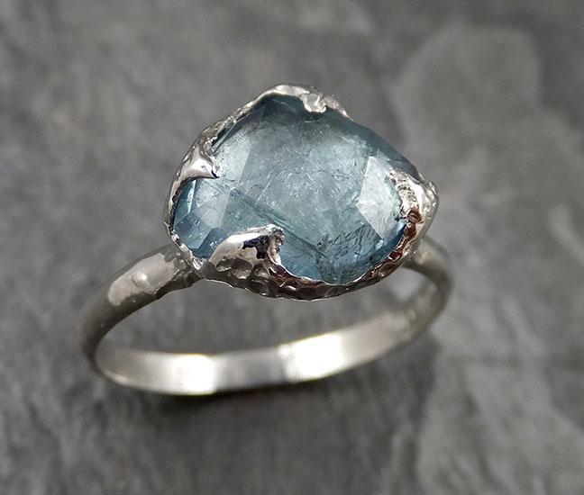 Fancy cut Blue Tourmaline 18k white Gold Ring Gemstone Solitaire recycled statement cocktail statement 1348 - by Angeline