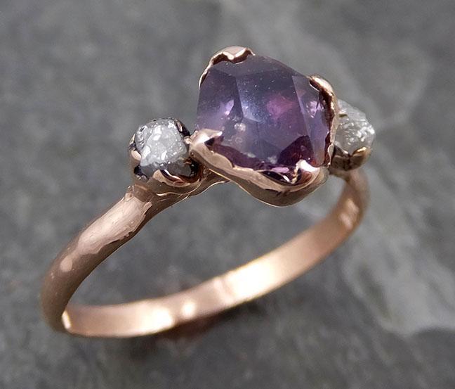 Sapphire Partially Faceted Multi stone Rough Diamond 14k rose Gold Engagement Ring Wedding Ring Custom One Of a Kind Gemstone Ring 0933 - by Angeline