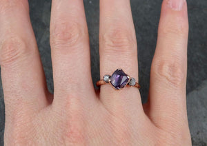 Sapphire Partially Faceted Multi stone Rough Diamond 14k rose Gold Engagement Ring Wedding Ring Custom One Of a Kind Gemstone Ring 0933 - by Angeline